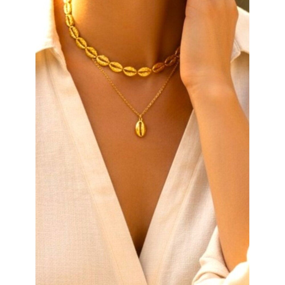 Elegant 2pc 18K Gold Plated Shell Necklace Set -‎ Women's Jewelry